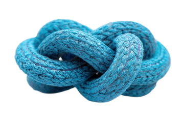 Intricate blue fiber knot with detailed texture on white background, cut out