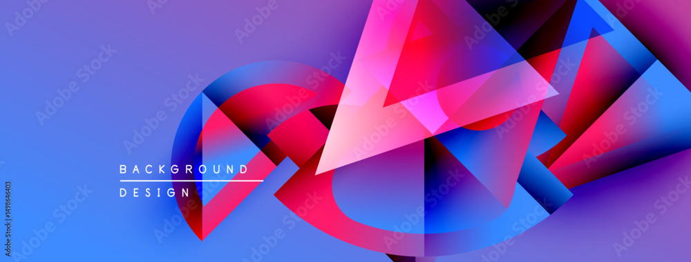 Poster Abstract geometric shapes, vibrant colors, blue gradient background. Modern design elements create dynamic visual impact.