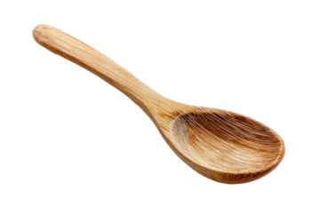Wooden kitchen spoon on black background, cut out