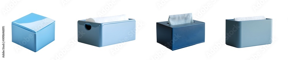 Poster set of rectangular storage containers in various shades of blue. isolated on transparent background