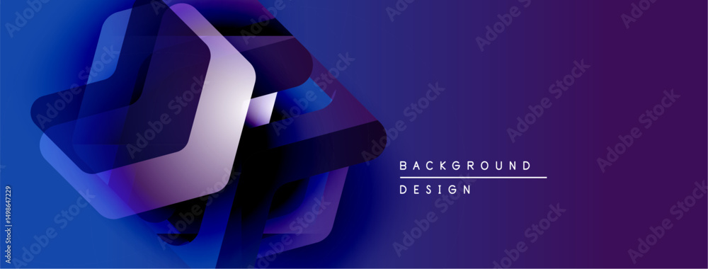 Poster Abstract geometric shapes, vibrant blue purple gradient. Modern design elements create dynamic visual impact. Minimalist aesthetic.