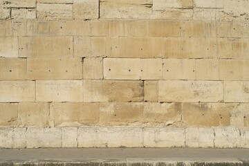 Ancient stone wall,  stacked blocks, light beige hue,  with a base