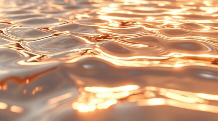 Close-up of gently undulating liquid surface, reflecting warm, golden light; smooth, reflective texture with subtle highlights and shadows