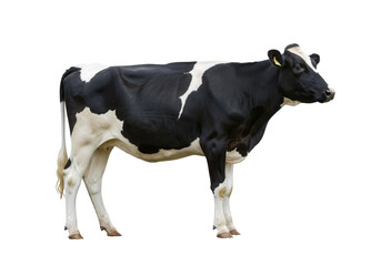 Black and White Cow Standing in Grass Isolated on Transparent Background