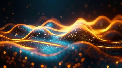 A mesmerizing digital illustration of glowing abstract waves, blending light and energy gracefully.