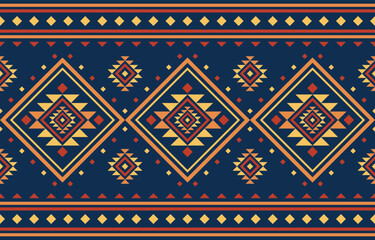 Native ethnic pattern. Embroidery African Indigenous American fabric abstract concept. Design for batik, boho, motif, ikat, tribal, red, yellow, blue, orange.