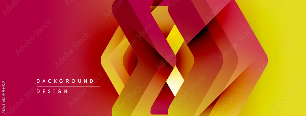 Poster abstract geometric layers create vibrant gradient effect. red, yellow hues dominate design, suggesti