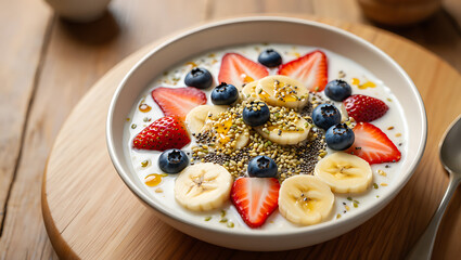 Fresh, healthy breakfast meal of salad with feta and olives, featuring sweet berries