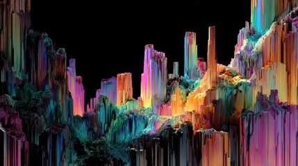 Vibrant Chromatic Dreamscape: A Digital Abstract Landscape