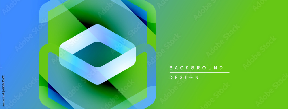 Aufkleber Abstract geometric design. Blue, green gradients create layered effect. Modern visual element for backgrounds, presentations.