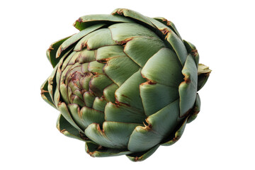Obraz premium Fresh whole artichoke on black background showcasing natural green texture, cut out
