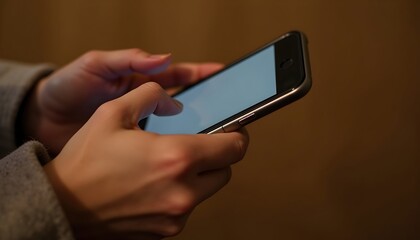 Close up of a woman's hands holding a smartphone with detailed skin