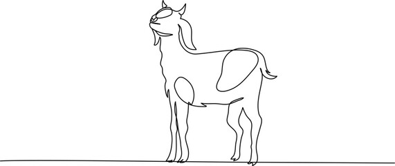 Continuous Line Art of Young Goat Facing Up. Vector Minimalist Illustration for Business, Farming, and Eid al-Adha