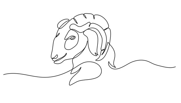 Continuous Line Art of Goat Head with Horns &ndash; Vector Minimalist Logo, Decoration, and Livestock Business Illustration