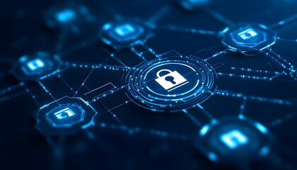 Digital lock security network graphic illustration.