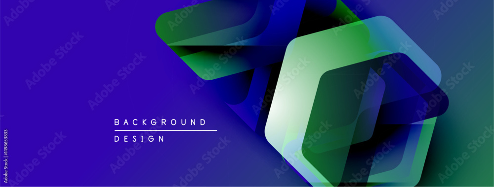 Leinwandbilder Abstract geometric shapes overlap, creating dynamic visual effect. Blue, green hues dominate composition. Modern design element.