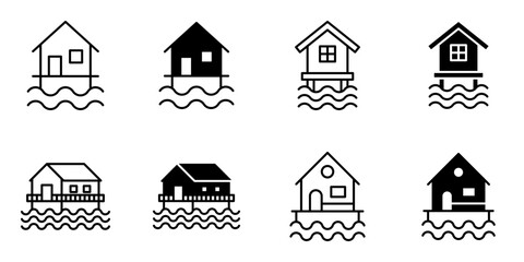 beach house, resort, bungalow icon set © Lalavida
