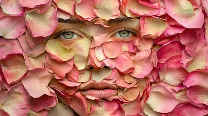 Fototapeta premium A collage of real petals forming a face.
