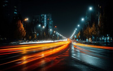 Naklejka premium Night City Street with Blurred Traffic Lights