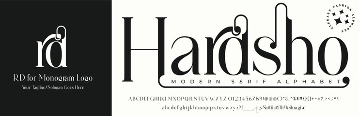 Fashion Serif Stylish Display Bold Font alphabet.