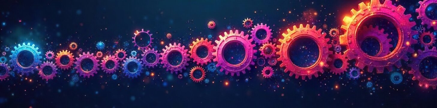 A diverse array of interconnected gears transforming into vibrant, futuristic shapes, symbolizing dynamic market evolution and innovative change , business, upgrade