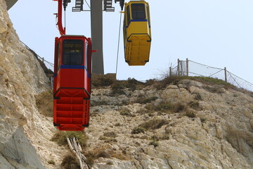 Close-up of parts of the cable car