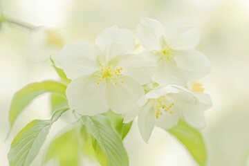 Obraz premium Delicate blossoms of spring. Soft, pastel hues highlight delicate blossoms on a branch