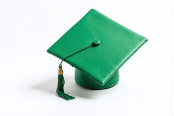 green graduation cap with a tassel on it