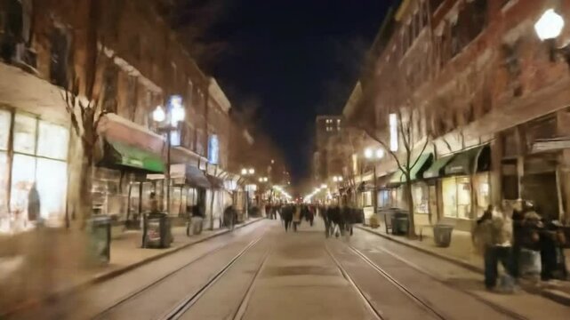 Urban street scene at twilight
