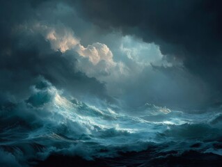 Obraz premium Dark Dramatic Ocean Storm with Powerful Waves