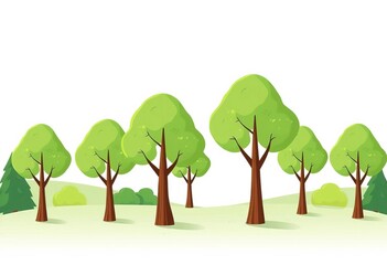 Cute cartoon green trees, simple modern style, isolated on white background, whimsical art, vector illustration