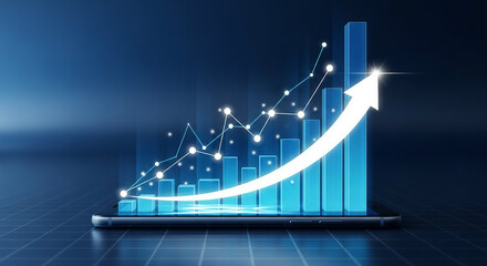 Graph growth data analysis charts on digital blue background