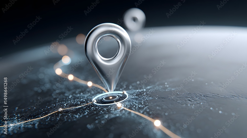 Poster a digital map displaying a location with two pins set, representing ai technology in gps, innovation