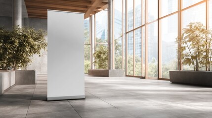 Blank Roll Up Banner in Modern Lobby