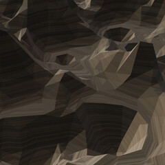 Obraz premium 3D low polygon brown layered stone mountain. Sedimentary rock terrain.