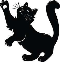 Playful Black Cat Silhouette Raising Paw in Greeting