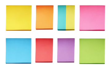Colorful sticky notes for office organization and reminders on black background on transparent background