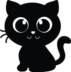 Cute Cartoon Black Cat Silhouette Illustration