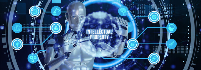 Business, technology, internet and network concept. Virtual screen of the future and sees the inscription: Intellectual property. 3d illustration
