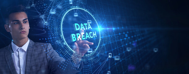 Digital business and technology concept, virtual screen showing DATA BREACH.
