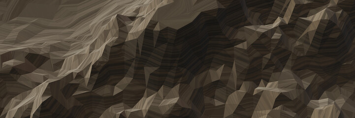 Obraz premium 3D low polygon brown layered stone mountain. Sedimentary rock terrain.