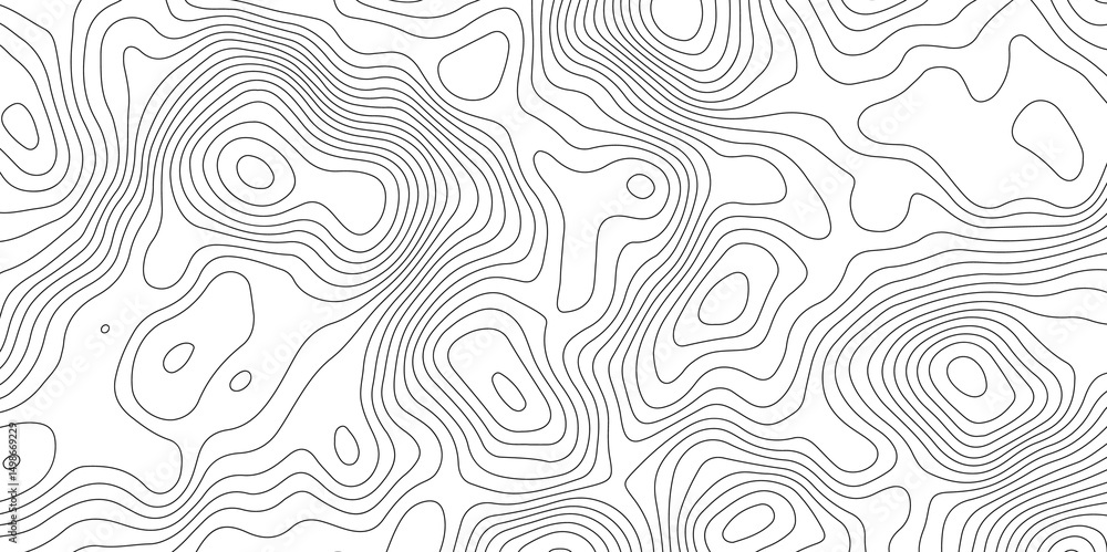Poster abstract topographic map showing elevation changes using black contour lines and clean white backgro