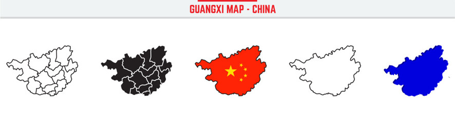 Guangxi Province Map Outline with China Inset – 3D Guangxi Map Outline and Filled Vector Design