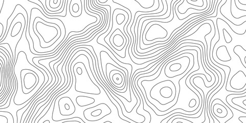 Abstract topographic map showing elevation changes using black contour lines and  clean white background for cartography design.