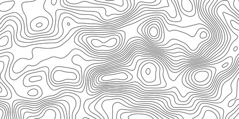 Abstract topographic map showing elevation changes using black contour lines and  clean white background for cartography design.