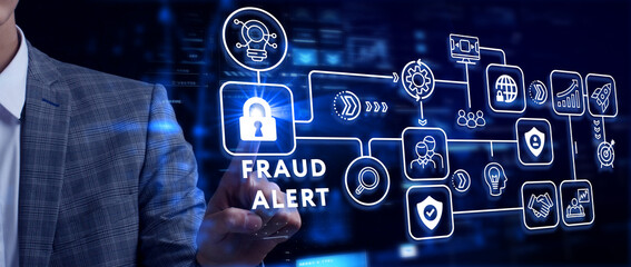 Fraud Alert Caution Defend Guard Notify Protect Concept.