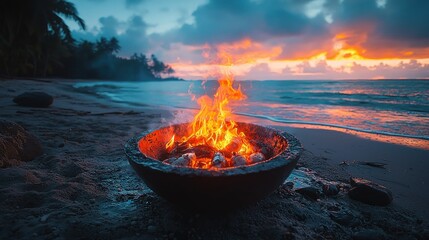 Beach bonfire at sunrise