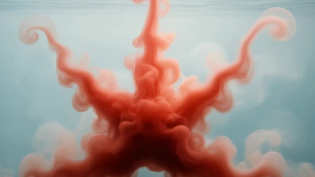 Abstract colorful ink flowing in water forming a starfish shape  