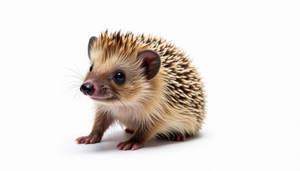 Obraz premium Small brown hedgehog isolated on pure white background, background, wild