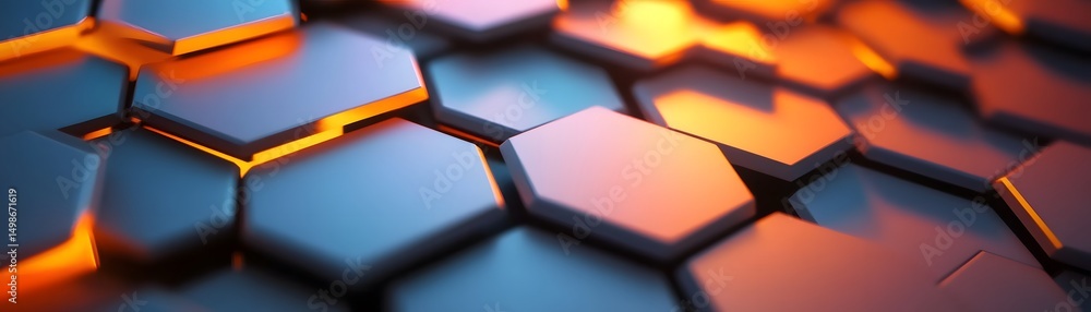 Fototapete close-up view of a hexagonal pattern with a gradient of colors.